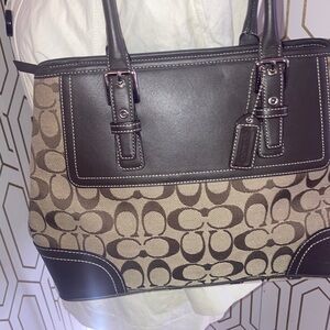 Genuine 2007 Coach Hampton Jacquard Signature Espresso Brown Leather Satchel